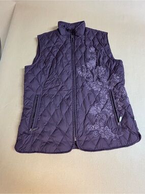 Eddie Bauer Premium Goose Down Vest Plum Purple Embroidered Floral Women’s Small